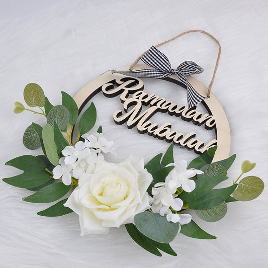 33cm Ramadan Mubarak Wooden Hanging Wreath Sign