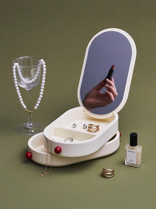 Elegant Cream Jewellery Organizer Box with Mirror