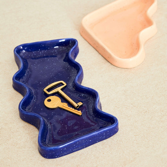 Ceramic Wave Tray – Speckled Blue Decorative Styling Tray