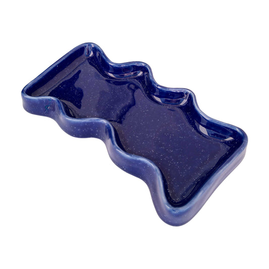 Ceramic Wave Tray – Speckled Blue Decorative Styling Tray